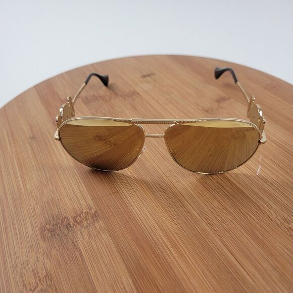 Versace Aviator Sunglasses VE2249 1002/7P Gold Metal Frame Gold Mirror Lens 65mm - Picture 2 of 16